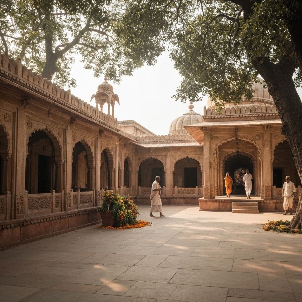 Peaceful courtyard at Sri Janaki Mahal Trust Ayodhya - serene environment for pilgrims